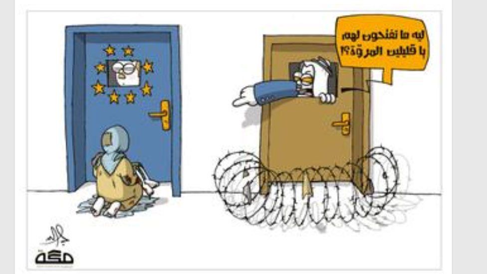 Cartoon originally published in Saudi Makkah newspaper, seen here on Twitter
