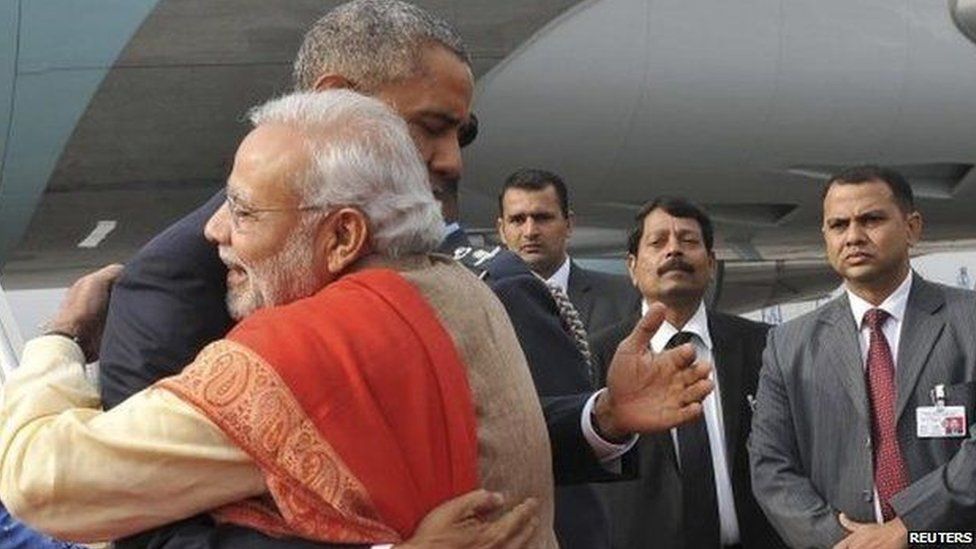 Prime Minister Modi himself was at the airport to receive Mr Obama, january 2015