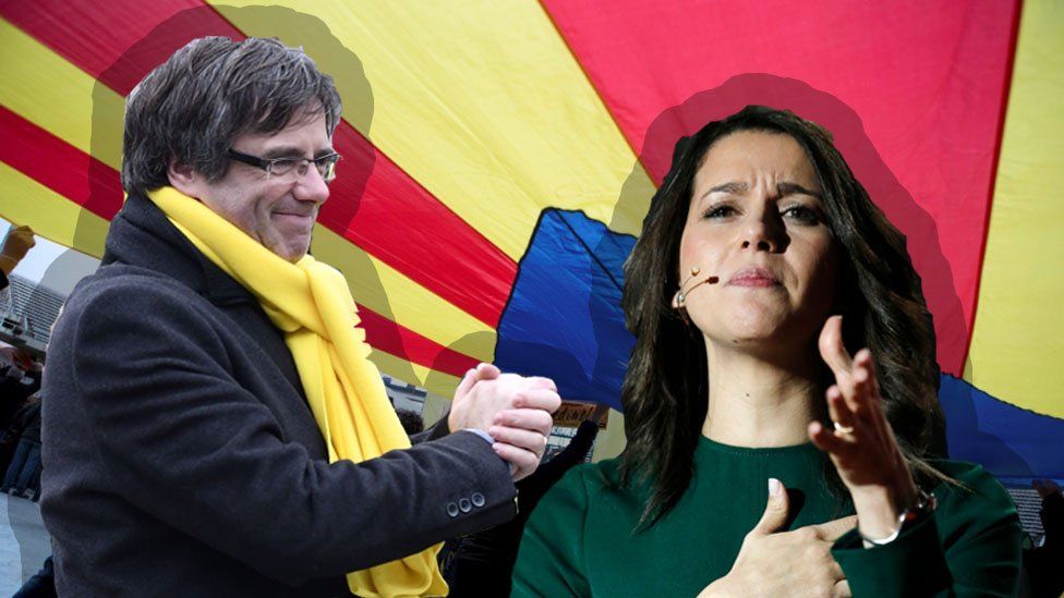 Carles Puigdemont and Ines Arrimadas composite image