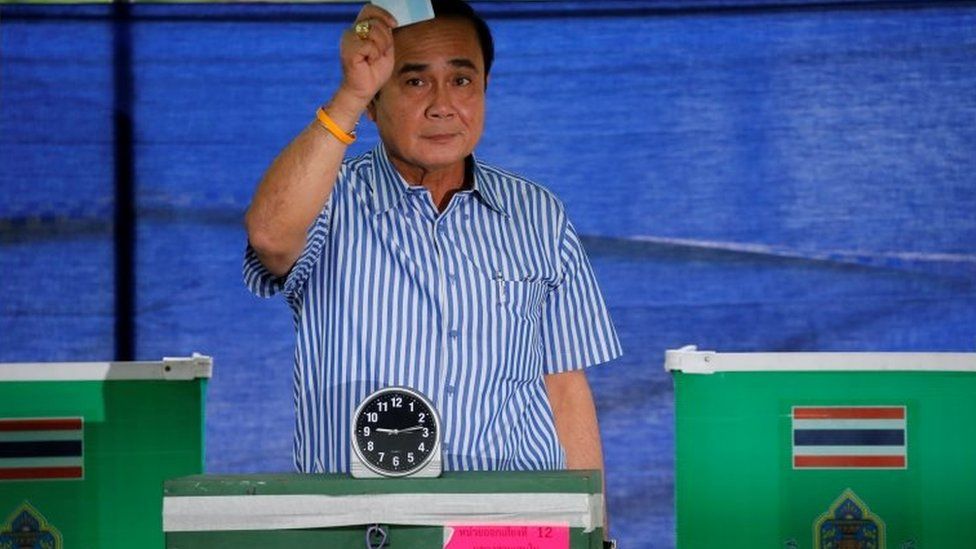 Prime Minister Prayuth Chan-ocha casts his ballot at a polling station in Bangkok