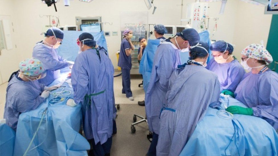 Surgeons in the operating theatre at Melbourne Royal Children's Hospital