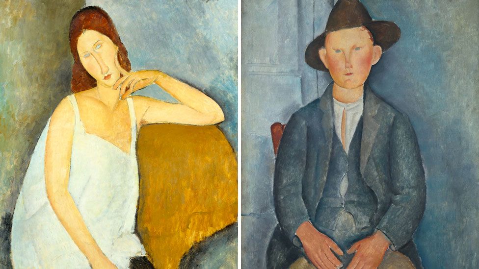 Jeanne Hebuterne 1919 (left) and The Little Peasant 1918 (right)