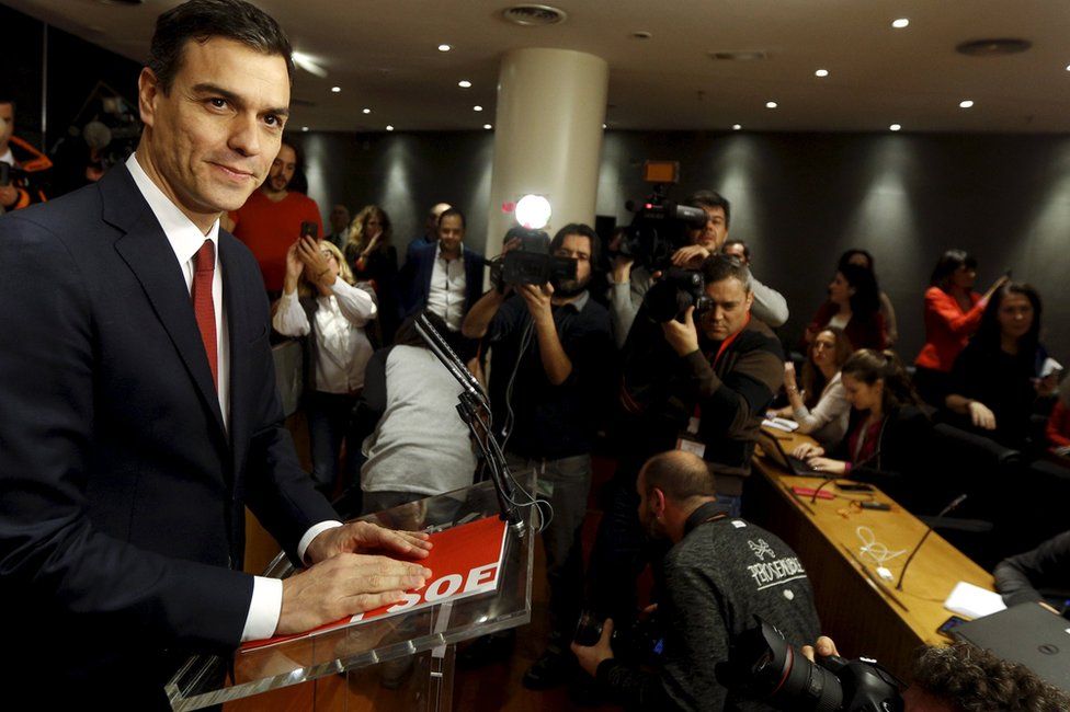 Pedro Sanchez of the Spanish Socialists in Madrid, 2 February