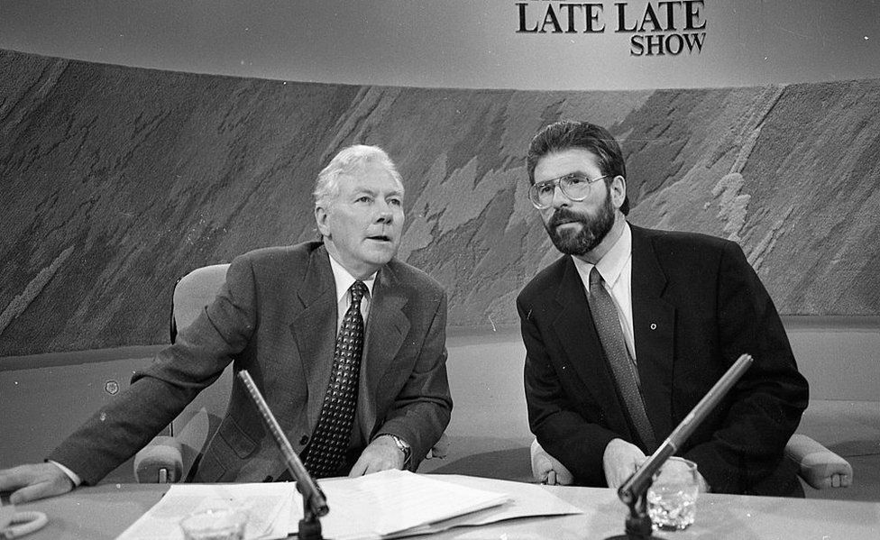 Gay Byrne and Gerry Adams in the Late Late Show studio in 1994
