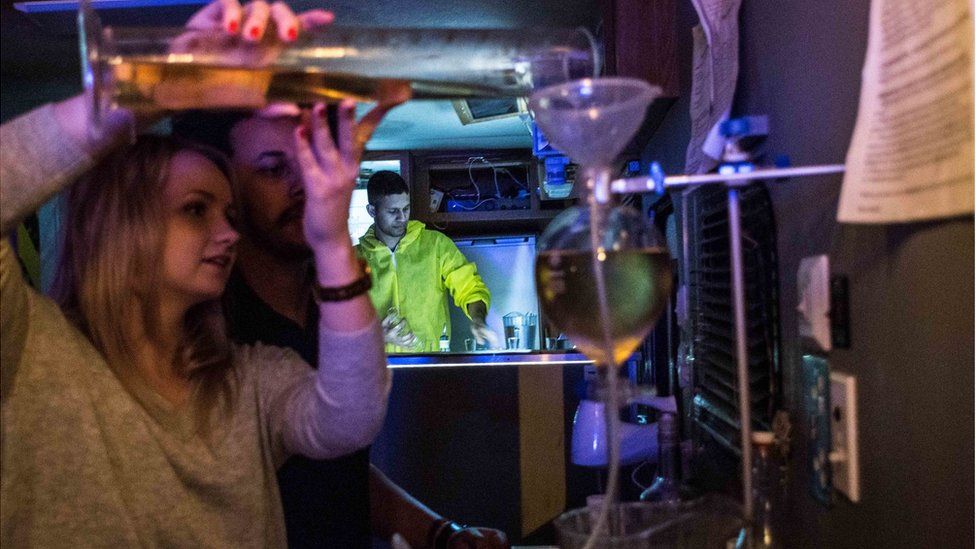 Customers mix molecular cocktails at Breaking Bad themed bar ABQ London