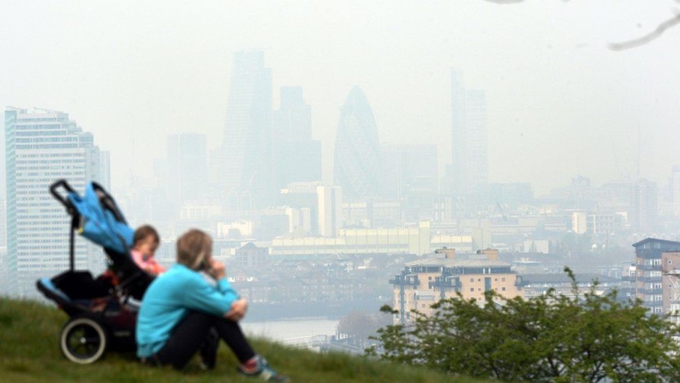 Pollution over London, seen from Greenwich