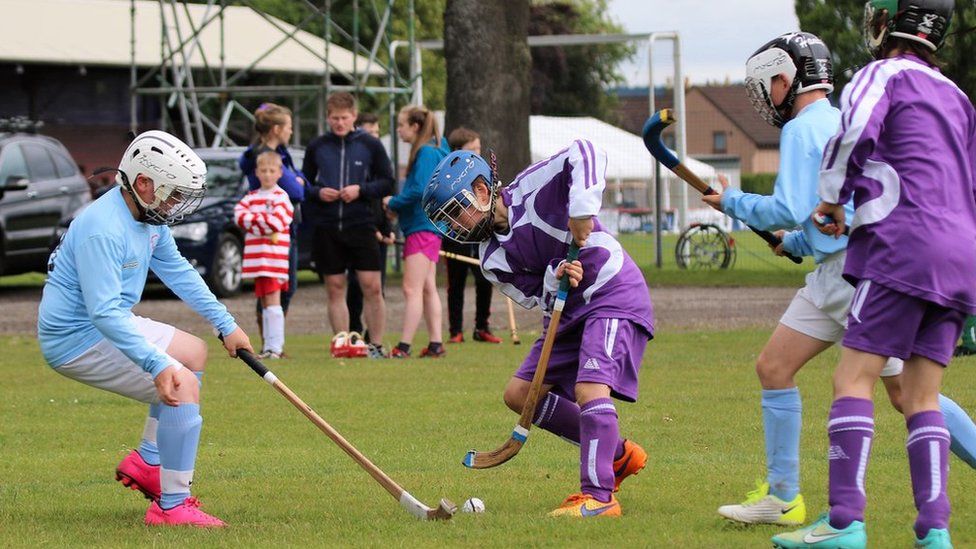 Young shinty players
