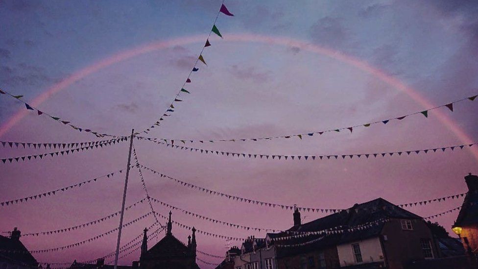 Pink rainbow over Beaminster