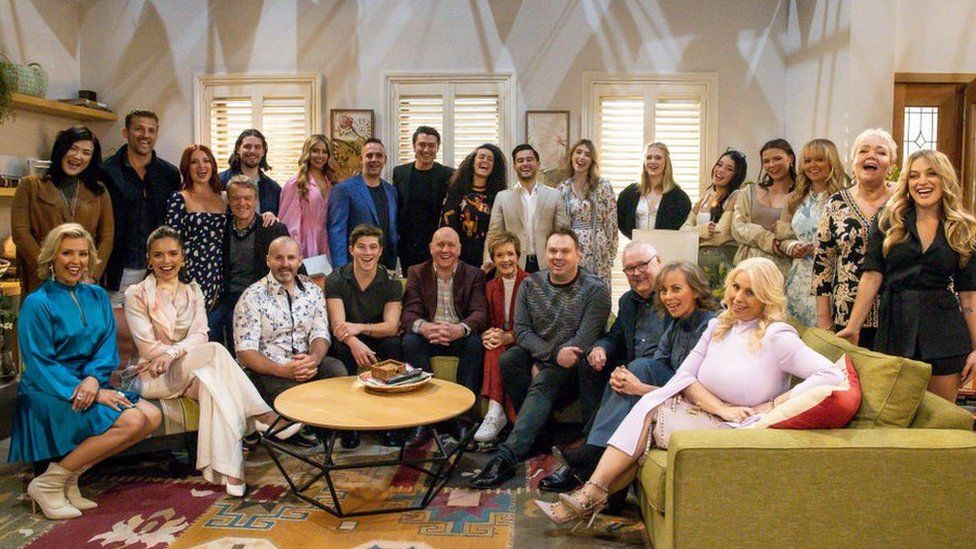 The Neighbours cast during the final day on set