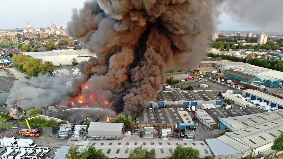 aerial view and smoke plumes