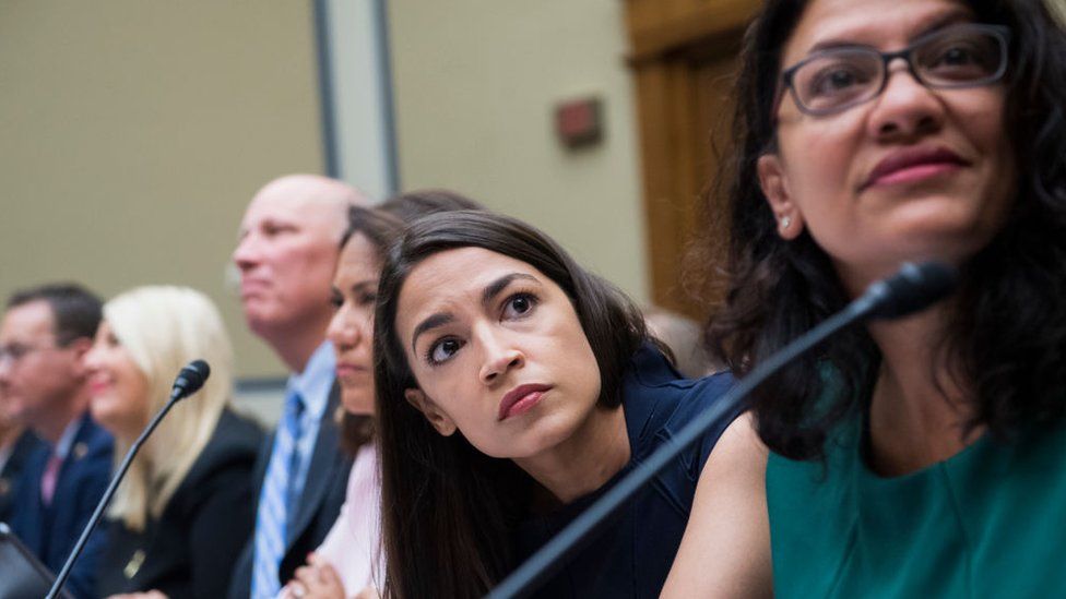 Ms Ocasio-Cortez and Ms Tlaib at a House Oversight and Reform Committee hearing