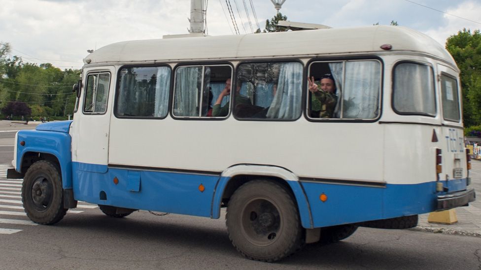 Soldiers travel by bus in Trans-Dniester