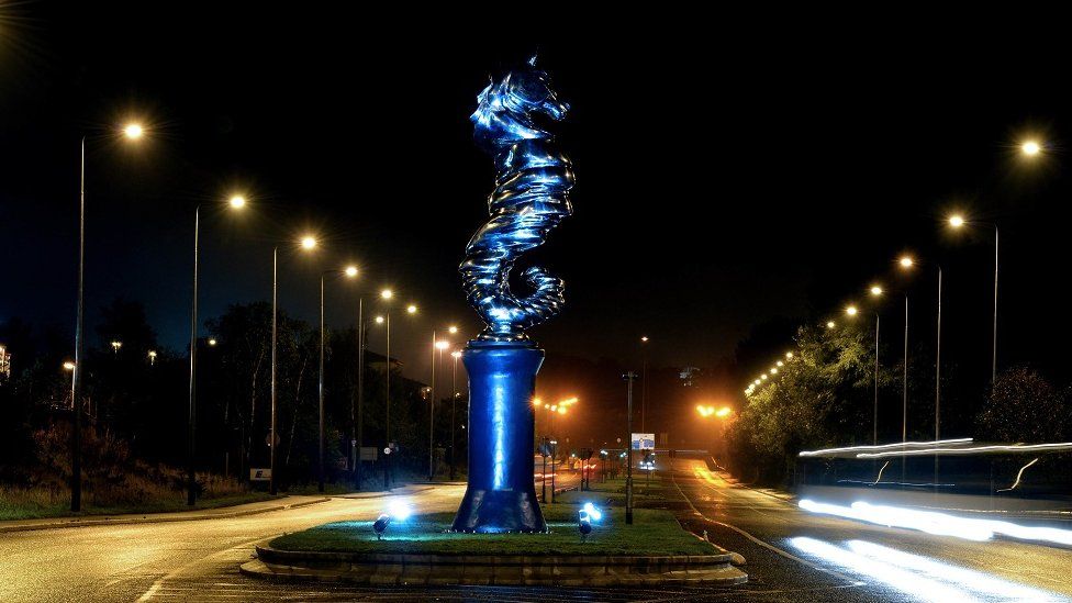 Seahorse sculpture on Dargan Road at Belfast Harbour