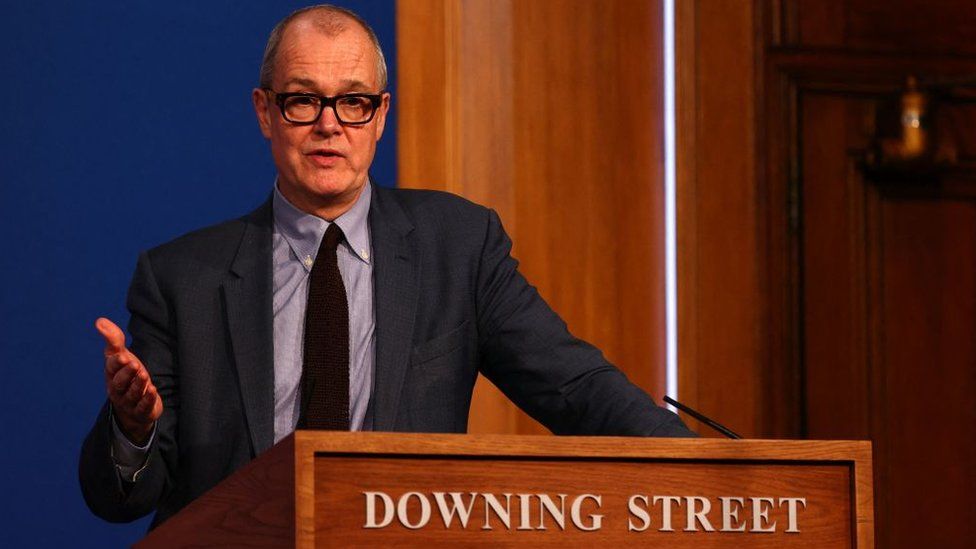 Sir Patrick Vallance, the government's chief scientific adviser, talks at a press conference during the Covid pandemic in December 2021