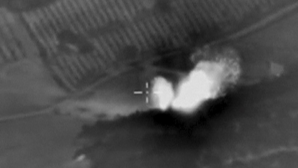 An aerial shot of strikes carried out by Russia in Syria