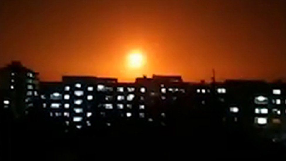 Image from a video released by the official Syrian Arab News Agency reportedly showed an explosion following an alleged Israeli air strike in Syria on 6 February