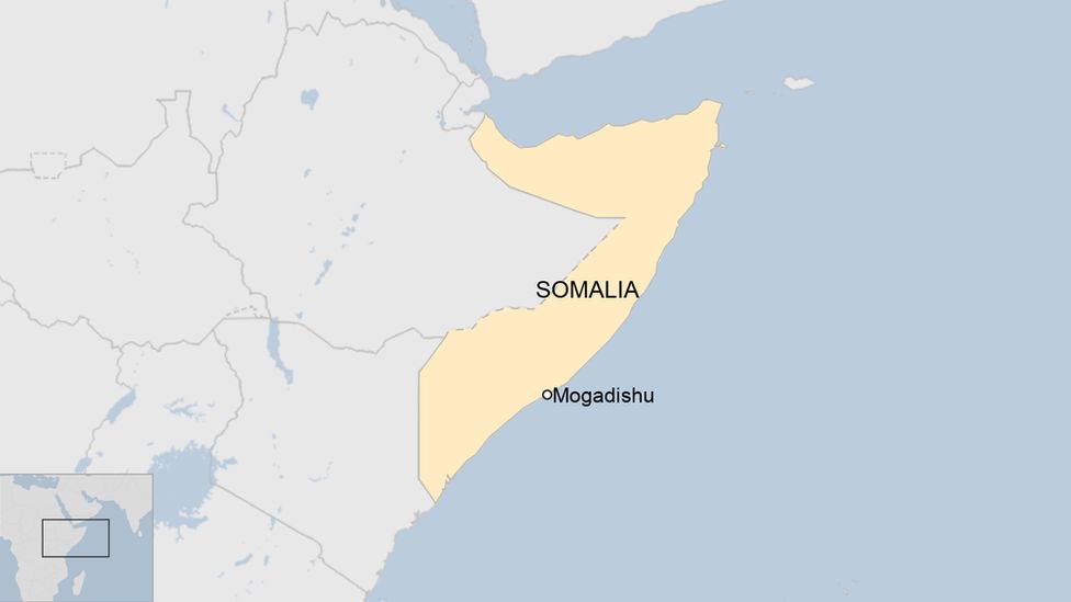 A map showing Mogadishu in Somalia.