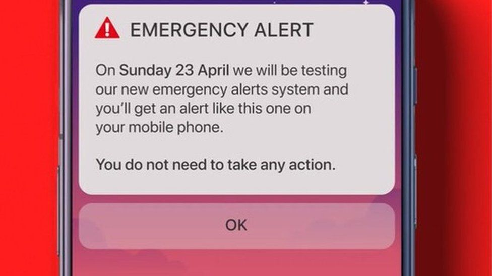 A picture of the test alert on a smart phone