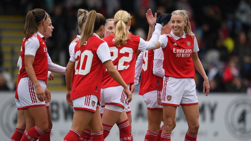 Arsenal Women celebrate a goal in the FA Cup
