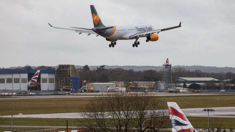 Flight arrives at Gatwick Airport