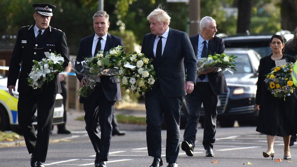 Boris Johnson, Sir Keir Starmer, Sir Lindsay Hoyle and Priti Patel at scene of killing