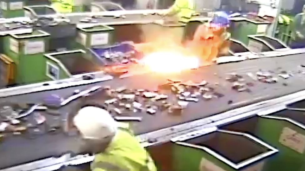 An explosion caused by a lithium-ion battery at a recycling plant