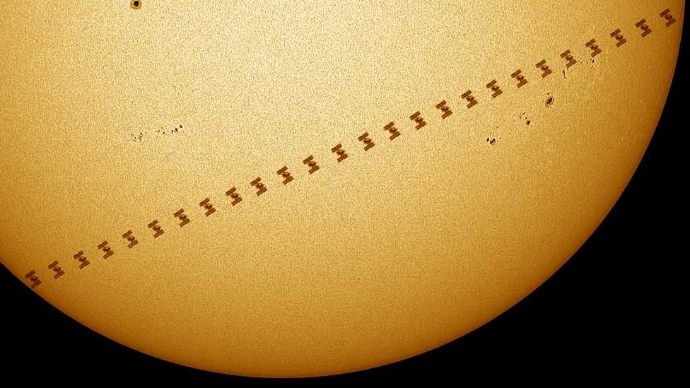 International Space Station against sun