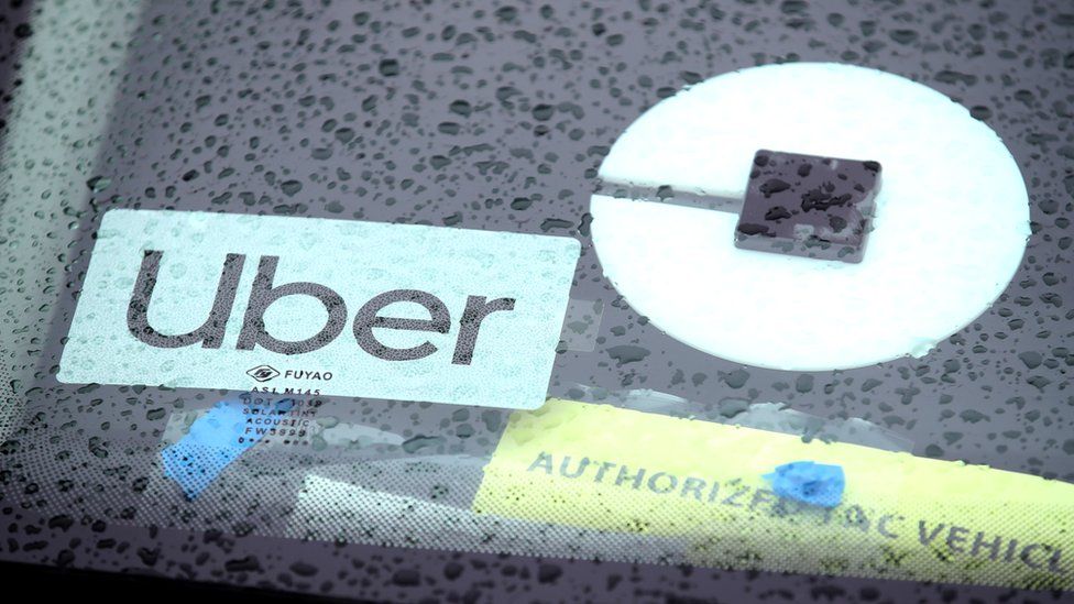 The Uber logo is displayed on a car on March 22, 2019 in San Francisco, California.