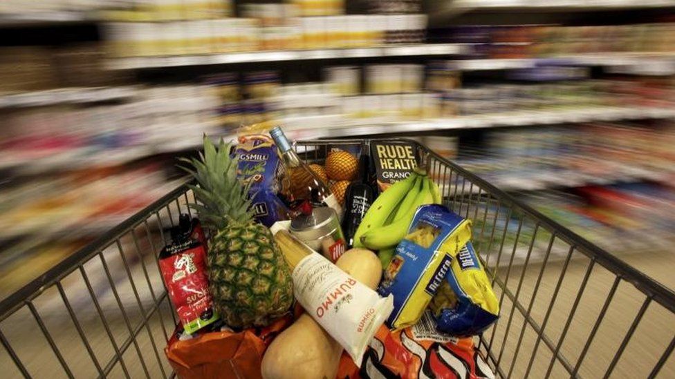 Food in a supermarket trolley