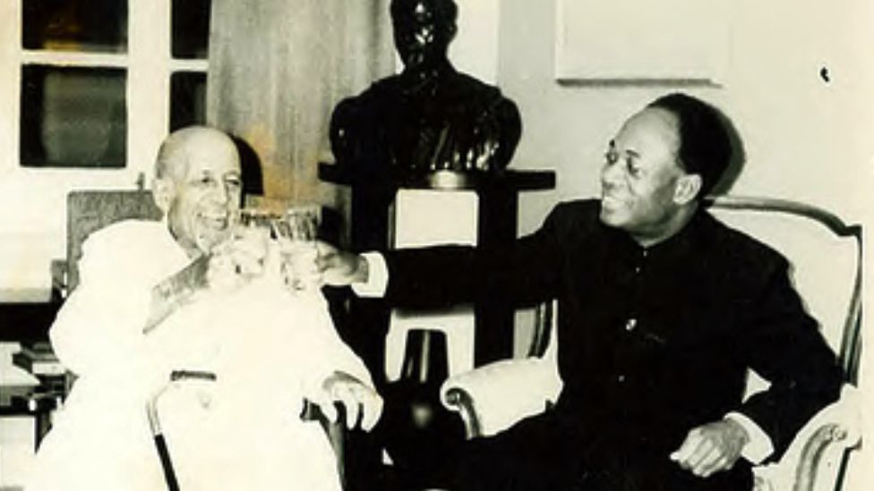 WEB Du Bois (L) and Ghana's President Kwame Nkrumah toasting to Du Bois's 95th birthday in 1963