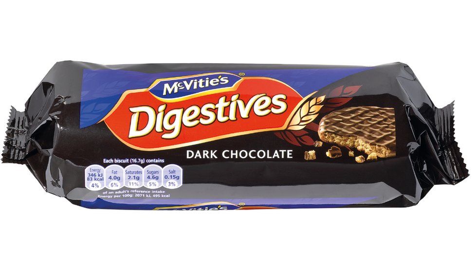 A packet of dark chocolate biscuits