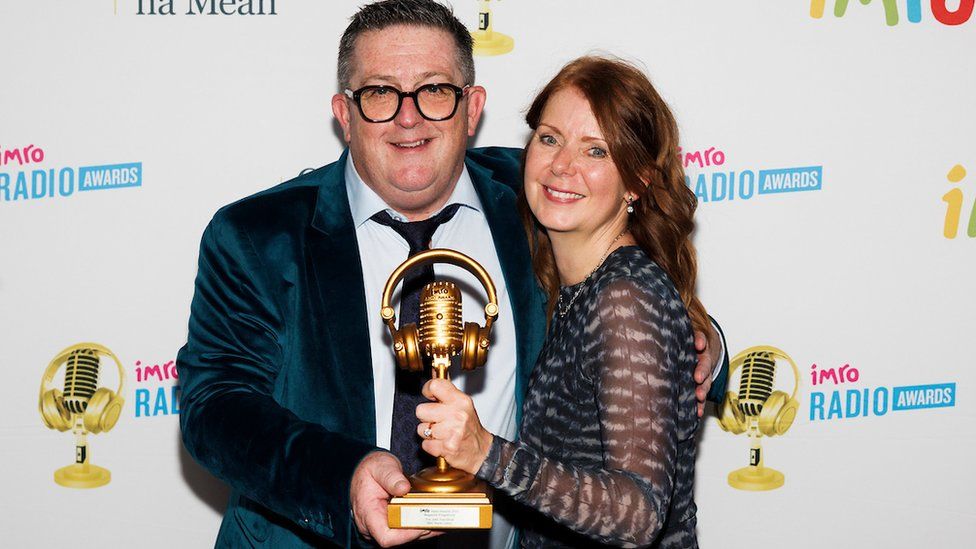 John Toal and Helen Bamberry celebrate after The John Toal Show's gold for Magazine Programme
