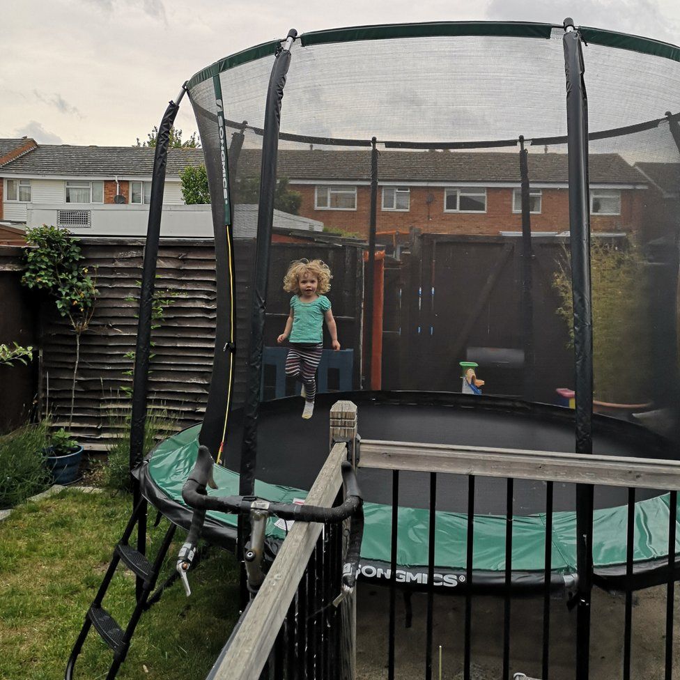 Izzy on the Tarver family's new trampoline, purchased during lockdown.
