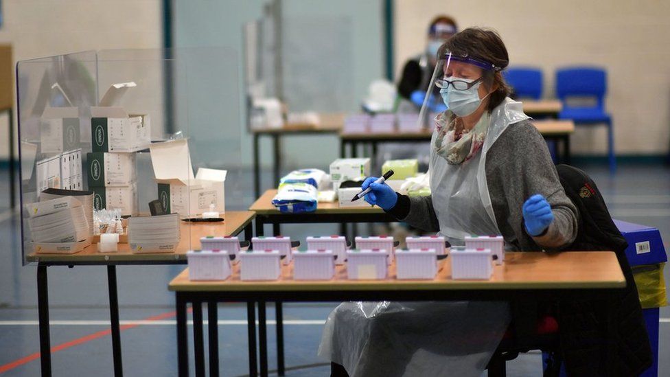 Lateral-flow tests at a school in Stroud in Gloucestershire