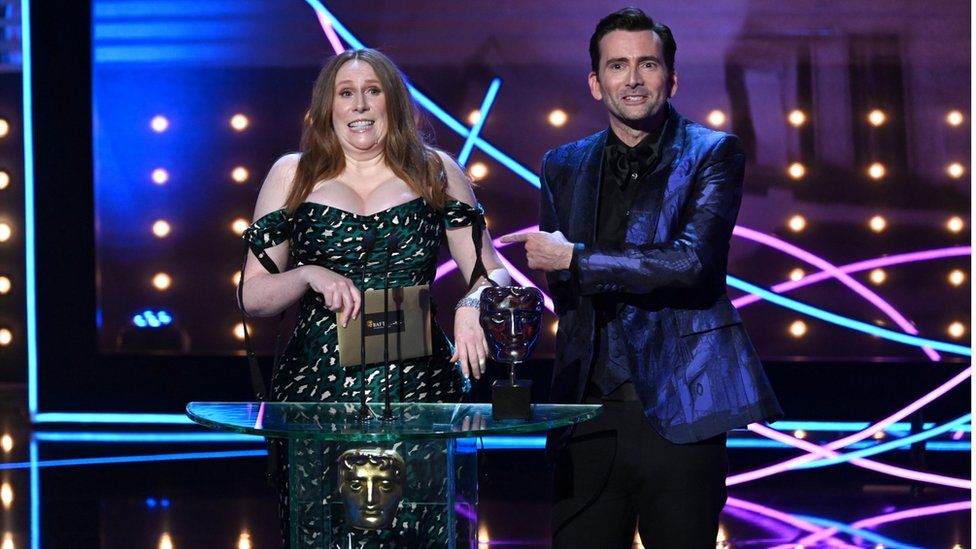 Catherine Tate and David Tennant present the Features Award at the 2023 BAFTA