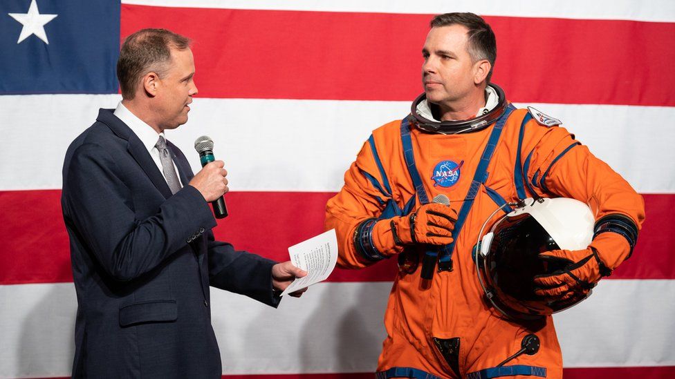 Nasa project manager Dustin Gohmert demonstrated the Orion Crew Survival System