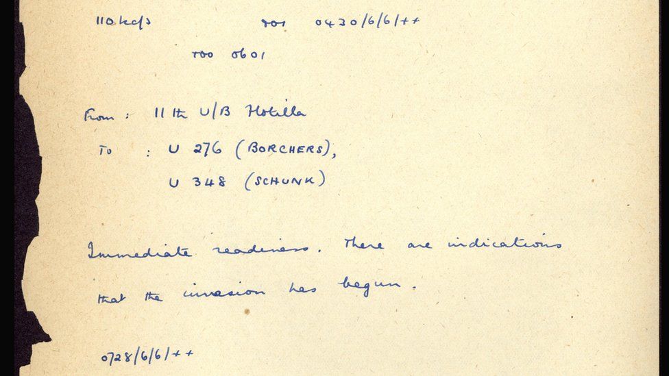 Handwritten transcript of German Enigma message