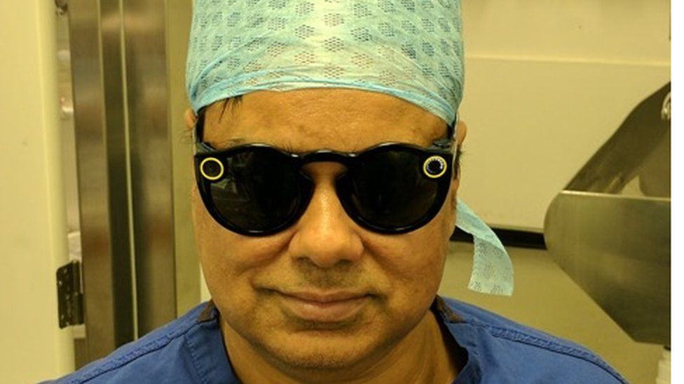 Dr Ahmed wearing the Snap Spectacles