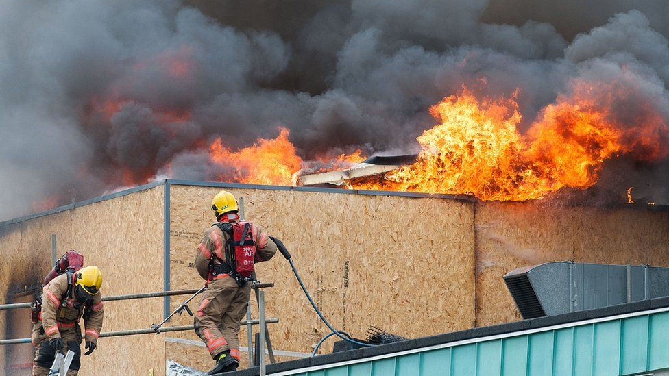 The fire involves the first floor plant room and roof space