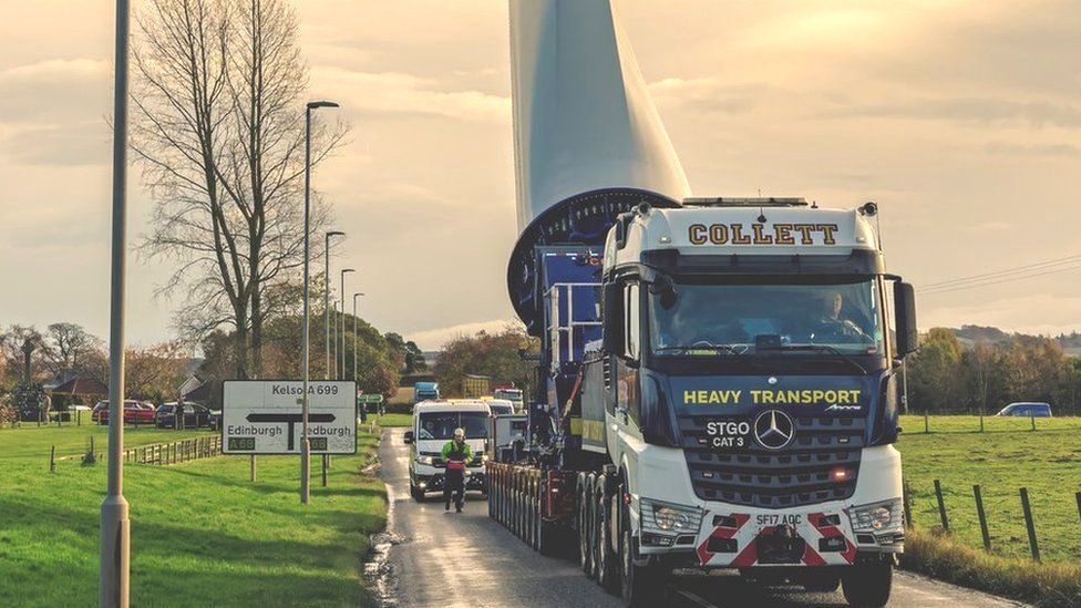Wind turbine being transported