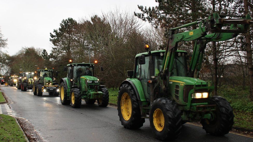 Procession of tractors in James Paget Hospital car park