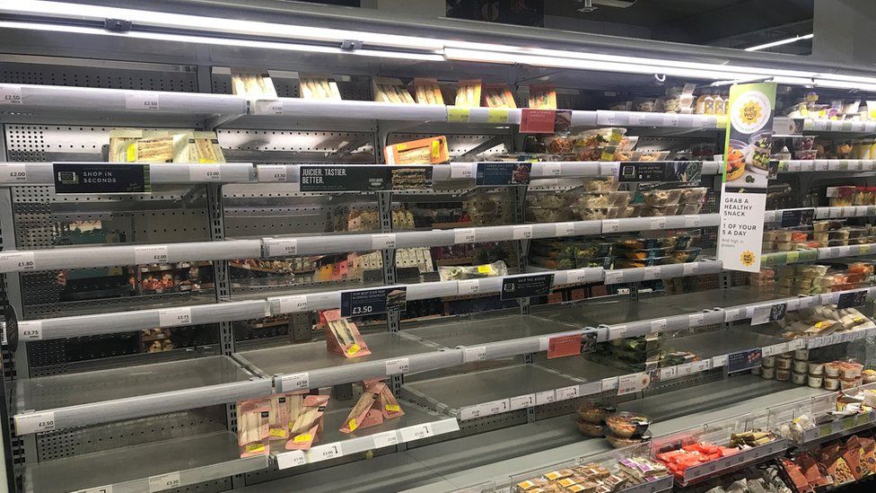 Empty shelves at Belfast Marks and Spencer on Monday