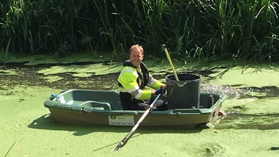 Environment Agency worker on the River Colne