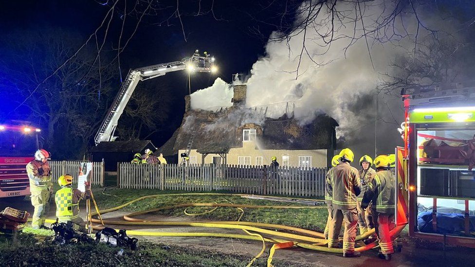 A fire at thatched home in Hertfordshire