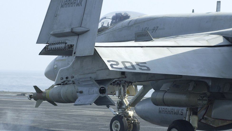 F/A 18 Hornet fighter plane on board the USS Carl Vinson in the Gulf, 2001