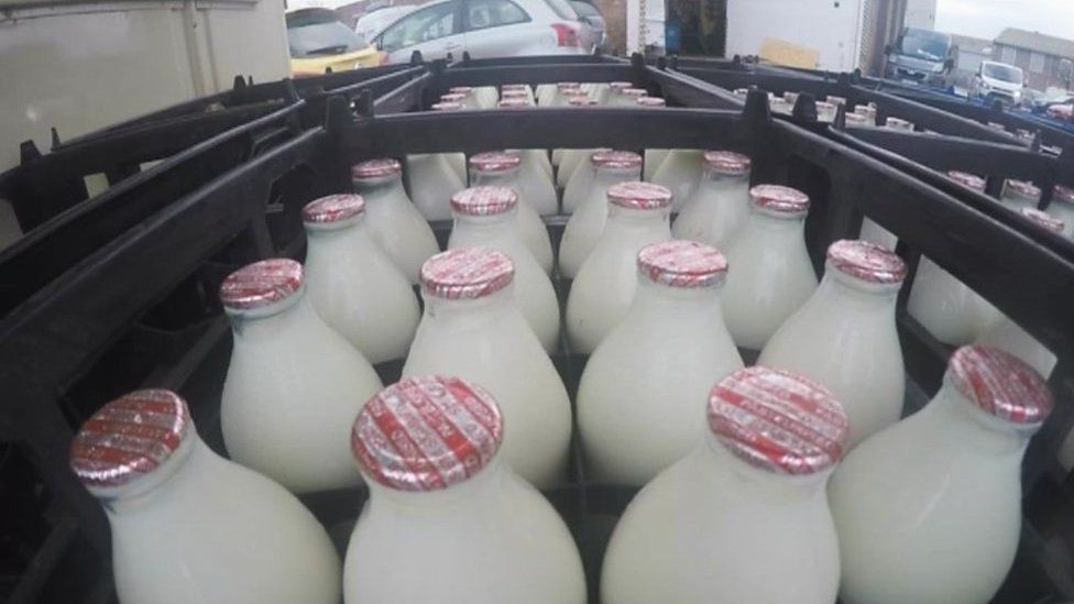 Milk bottles on milk van