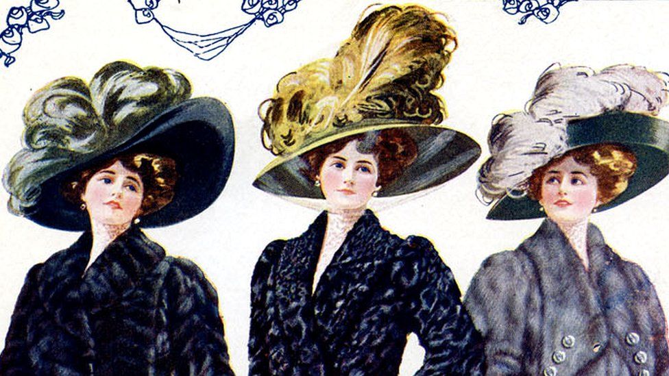 Old poster of ladies in feathered hats