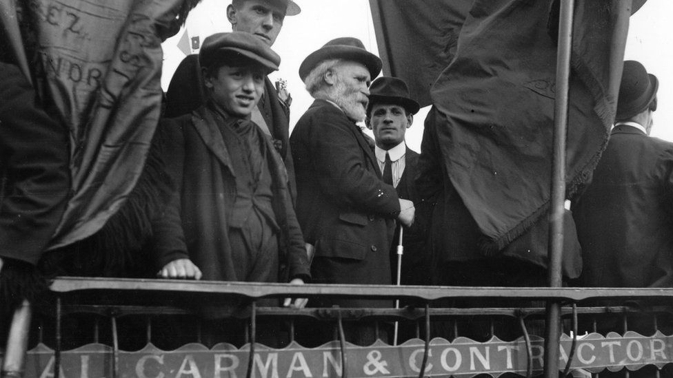Hardie waiting to address a crowd during the Tailors' Strike in 1912
