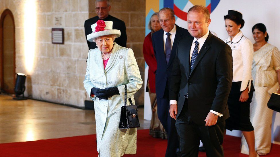The Queen with President of Malta's Prime Minister Joseph Muscat