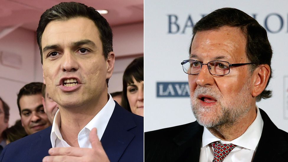 Socialist leader Pedro Sanchez (L) and Spanish acting Prime Minister Mariano Rajoy